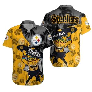 Personalized Pittsburgh Steelers Surf And Tiki Style Hawaiian Shirt