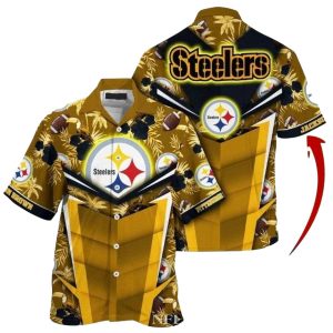 Personalized Pittsburgh Steelers Tiki Hut Palm Shadow Hawaiian Shirt