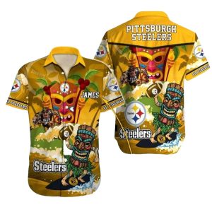 Personalized Pittsburgh Steelers Tiki Mask And Tropical Design Hawaiian Shirt