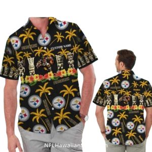 Personalized Pittsburgh Steelers Tiki Totem Palm Tree Hawaiian Shirt