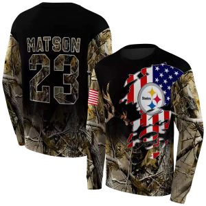 Personalized Pittsburgh Steelers Tree Us Flag Camo AOP Sweatshirt