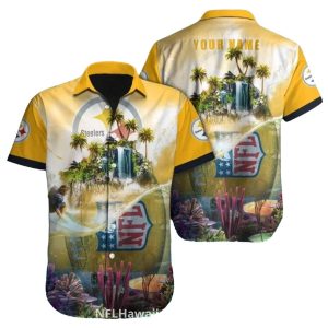 Personalized Pittsburgh Steelers Tropical Island Waterfall Hawaiian Shirt