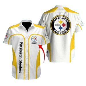 Personalized Pittsburgh Steelers White And Gold Stripe Hawaiian Shirt