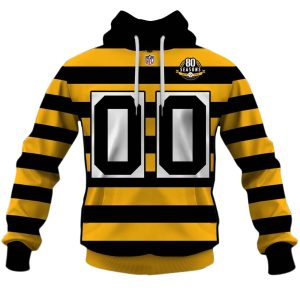 Personalized Pittsburgh Steelers Yellow Black Alternate 80Th Anniversary Throwback Jersey AOP Hoodie