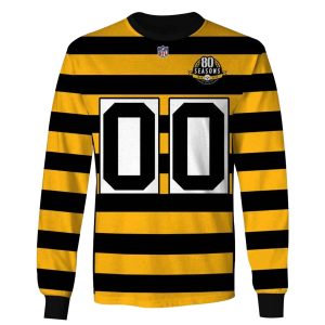 Personalized Pittsburgh Steelers Yellow Black Alternate 80Th Anniversary Throwback Jersey AOP Sweatshirt