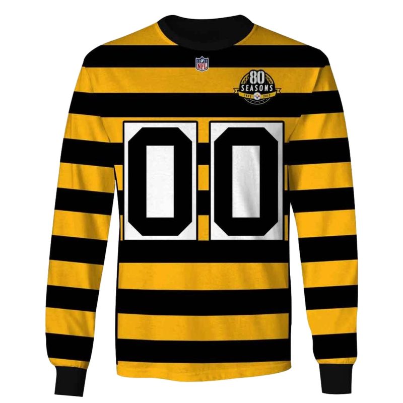 Personalized Pittsburgh Steelers Yellow Black Alternate 80Th Anniversary Throwback Jersey Aop Sweatshirt 1