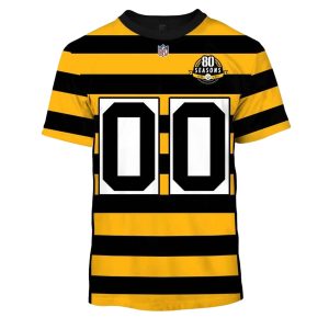 Personalized Pittsburgh Steelers Yellow Black Alternate 80Th Anniversary Throwback Jersey AOP T-Shirt