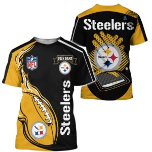 Personalized Pittsburgh Steelers Yellow Flame Ball AOP T-Shirt