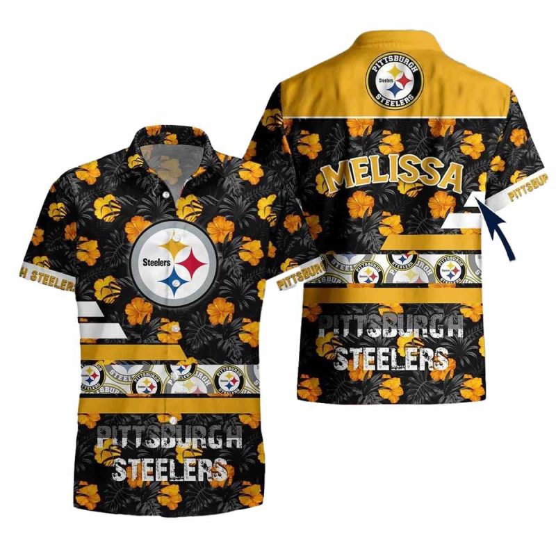 Personalized Pittsburgh Steelers Yellow Hibiscus Floral Pattern Hawaiian Shirt 1