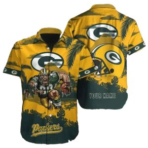 Personalized Players Paradise Green Bay Packers Mascot And Helmet Hawaiian Shirt