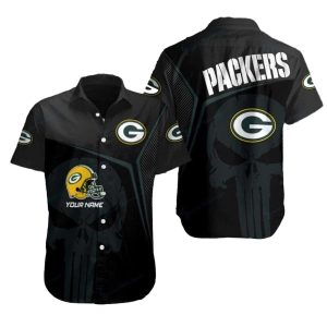 Personalized Punisher Skull Green Bay Packers Black Hawaiian Shirt