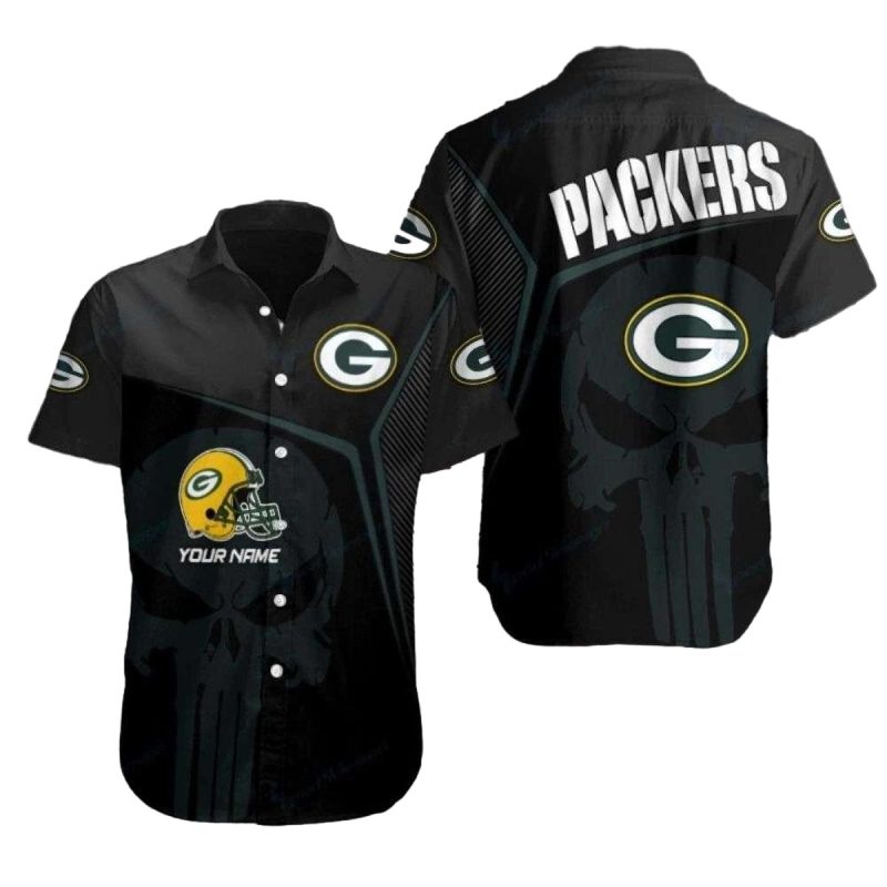 Personalized Punisher Skull Green Bay Packers Black Hawaiian Shirt 1