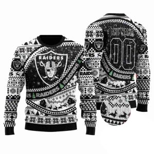 Personalized Raiders Logo Snowflake Reindeer Christmas Ugly Sweater