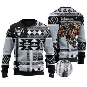 Personalized Raiders Mascot Snowflake Christmas Ugly Sweater