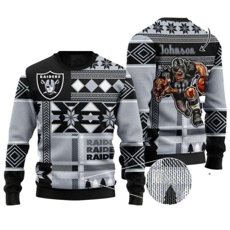 Personalized Raiders Mascot Snowflake Christmas Ugly Sweater 1