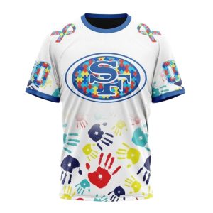 Personalized San Francisco 49ers Autism Awareness Hands AOP T-Shirt