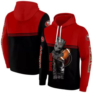 Personalized San Francisco 49ers Baby Groot Red Black AOP Hoodie