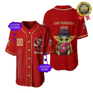 Personalized San Francisco 49ers Baby Yoda Hug Logo Baseball Jersey
