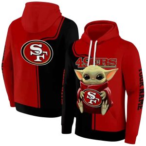 Personalized San Francisco 49ers Baby Yoda Red Black AOP Hoodie