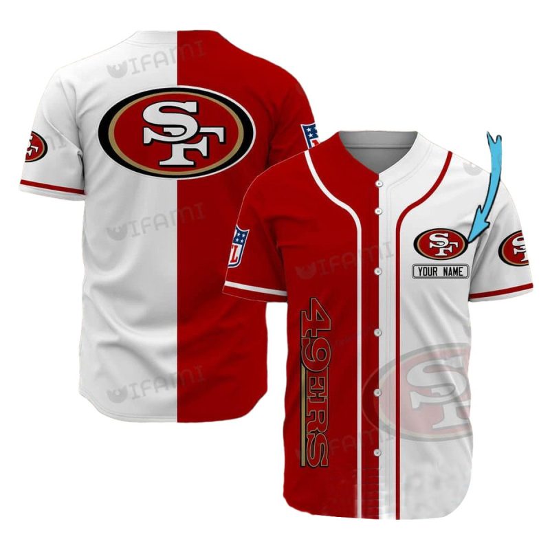 Personalized San Francisco 49Ers Big Logo In My Heart Red And White Baseball Jersey 1