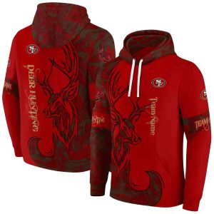 Personalized San Francisco 49ers Deer Silhouette Red AOP Hoodie