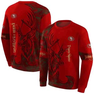 Personalized San Francisco 49ers Deer Silhouette Red AOP Sweatshirt