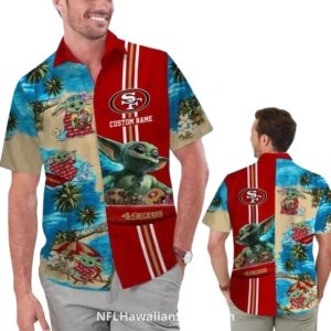 Personalized San Francisco 49ers Funny Baby Yoda Beach Surfing Hawaiian Shirt