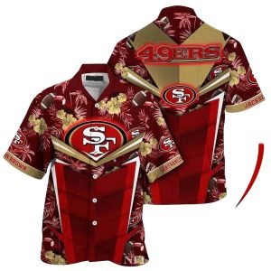 Personalized San Francisco 49ers Gold Hibiscus Pattern Hawaiian Shirt