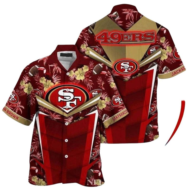 Personalized San Francisco 49Ers Gold Hibiscus Pattern Hawaiian Shirt 1