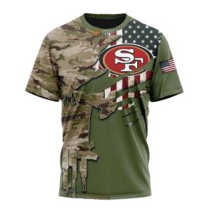Personalized San Francisco 49ers Green Camo Us Military AOP T-Shirt