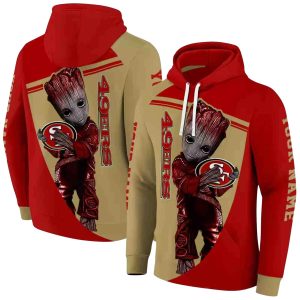 Personalized San Francisco 49ers Groot Hug Logo Red AOP Hoodie