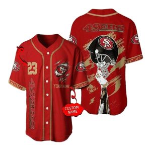 Personalized San Francisco 49ers Helmet Red Baseball Jersey