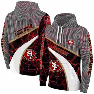 Personalized San Francisco 49ers Hexagonal Mesh Red Black Gray AOP Hoodie