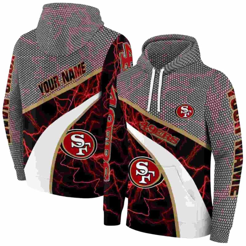 Personalized San Francisco 49Ers Hexagonal Mesh Red Black Gray Aop Hoodie 1