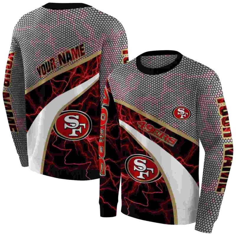 Personalized San Francisco 49Ers Hexagonal Mesh Red Black Gray Aop Sweatshirt 1