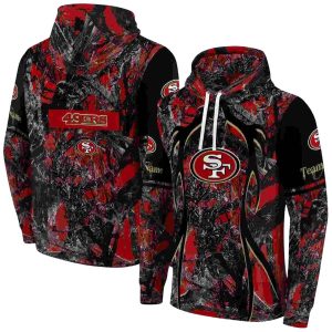 Personalized San Francisco 49ers Hunting Theme Red Black AOP Hoodie