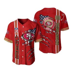 Personalized San Francisco 49ers Logo And Us Flag Scratches Pattern Baseball Jersey