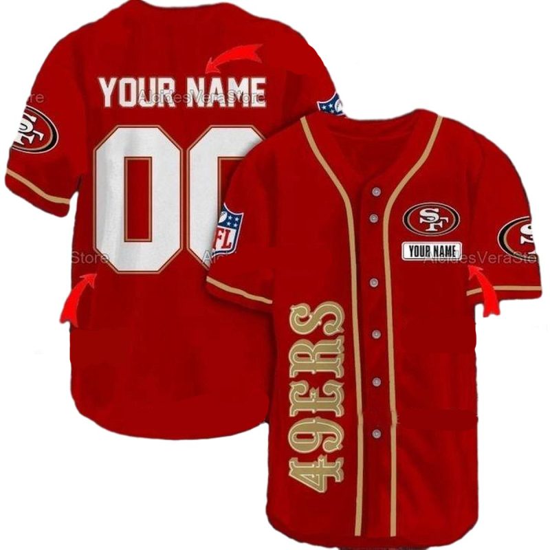 Personalized San Francisco 49Ers Logo Red Baseball Jersey 1