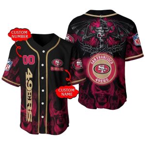 Personalized San Francisco 49ers Logo Skull Halloween Baseball Jersey