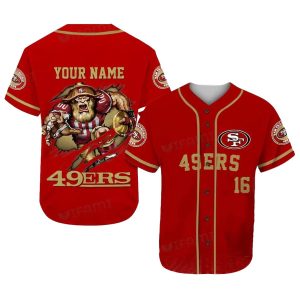 Personalized San Francisco 49ers Mascot Scratches Red Baseball Jersey