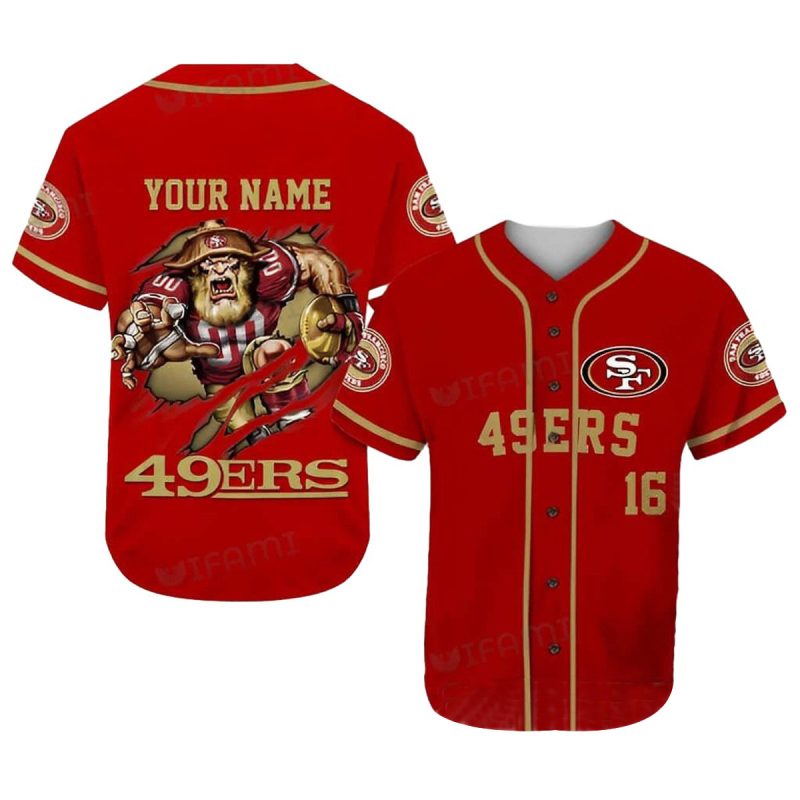 Personalized San Francisco 49Ers Mascot Scratches Red Baseball Jersey 1