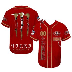 Personalized San Francisco 49ers Monster Energy Red Baseball Jersey