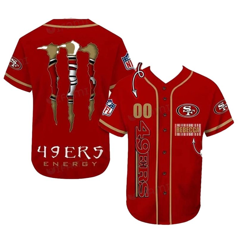 Personalized San Francisco 49Ers Monster Energy Red Baseball Jersey 1