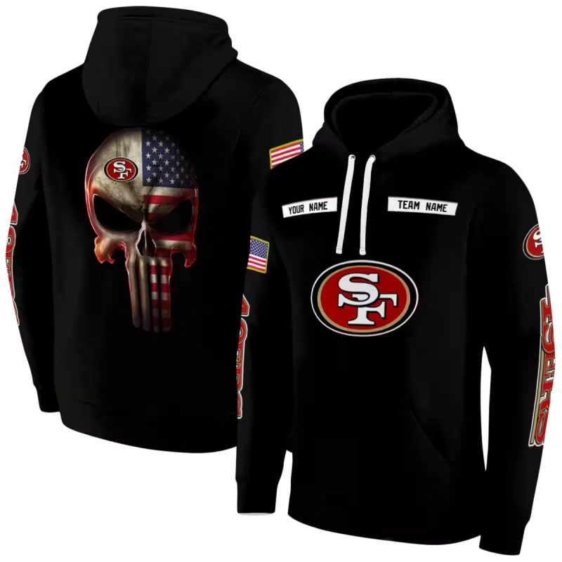 Personalized San Francisco 49Ers Punisher Skull Flag Black Aop Hoodie 1