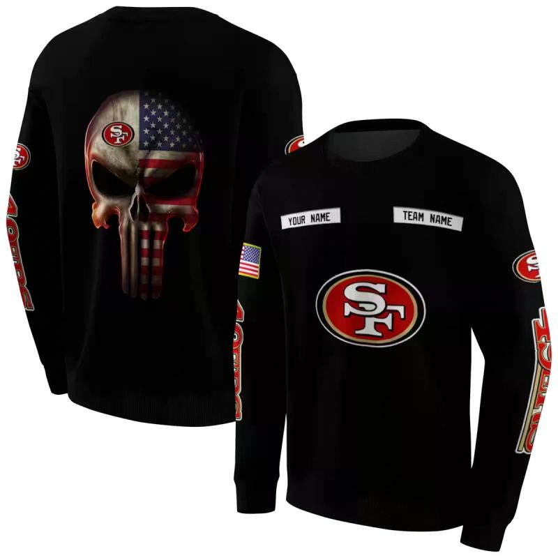 Personalized San Francisco 49Ers Punisher Skull Flag Black Aop Sweatshirt 1