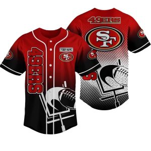 Personalized San Francisco 49ers Red And Black Halftone Pattern Baseball Jersey