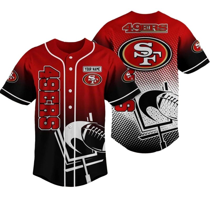Personalized San Francisco 49Ers Red And Black Halftone Pattern Baseball Jersey 1
