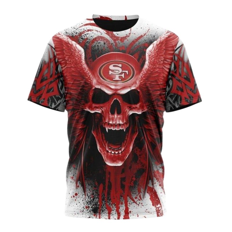 Personalized San Francisco 49Ers Red Angel Skull Aop T Shirt 1