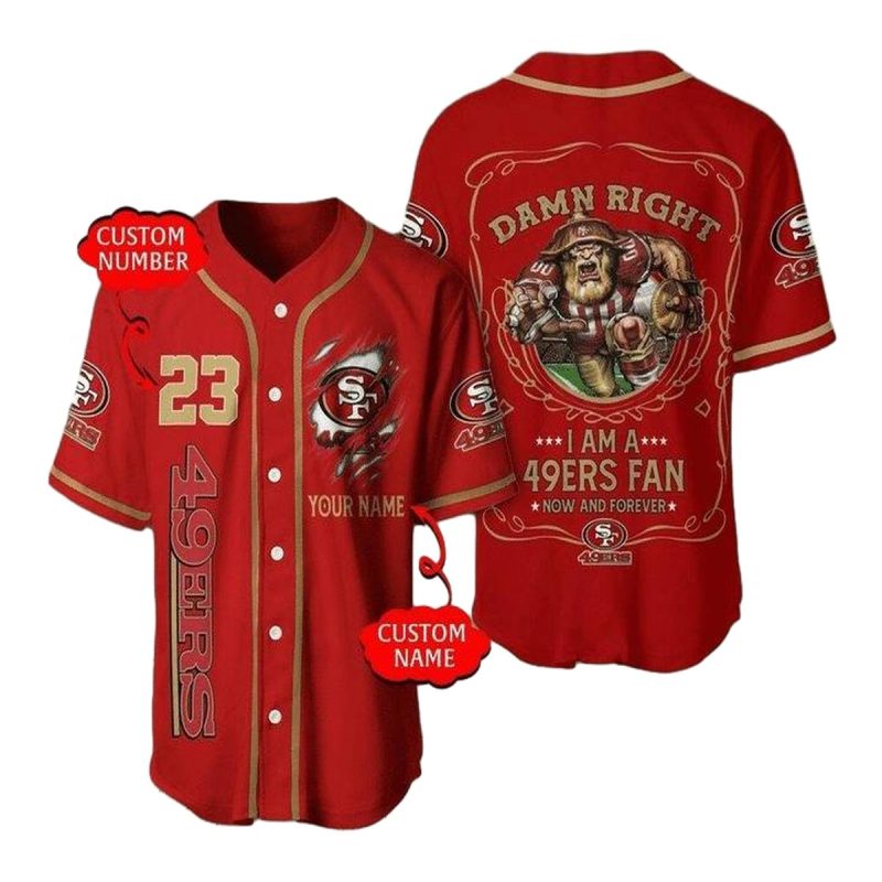 Personalized San Francisco 49Ers Red Damn Right Baseball Jersey 1