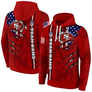 Personalized San Francisco 49ers Ripped Flag Red AOP Hoodie